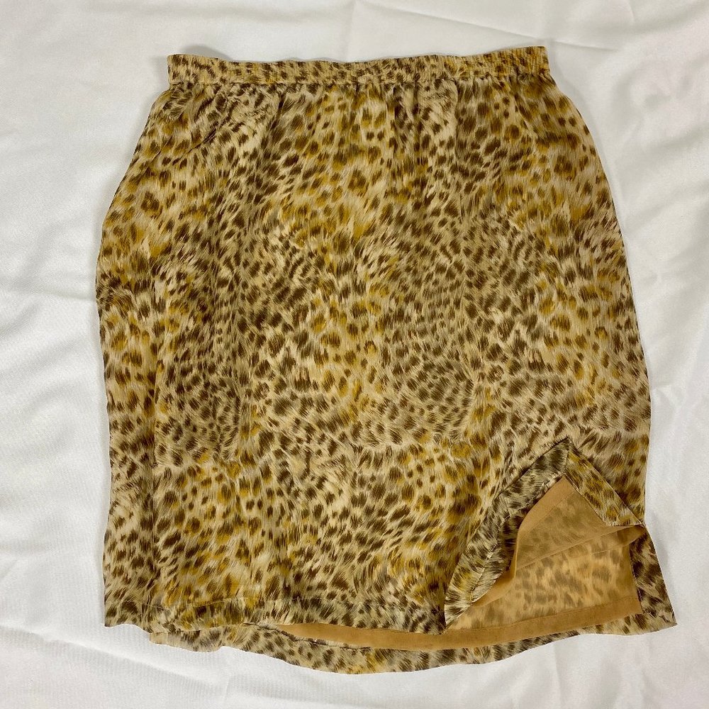 Vintage  Knee Length Animal Print Silk Skirt